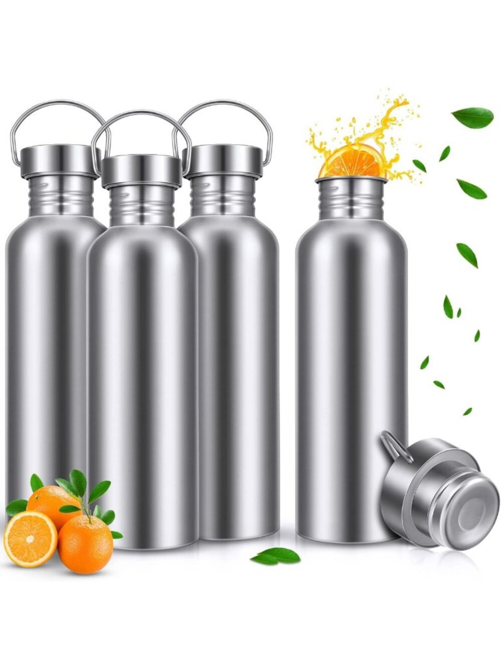 4 Pack Stainless Steel Water Bottles - 34 oz Metal Sports & Camping Gift
